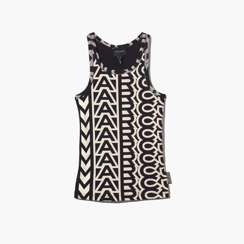 Marc Jacobs Black and Cream Logo-Pattern Tank Top